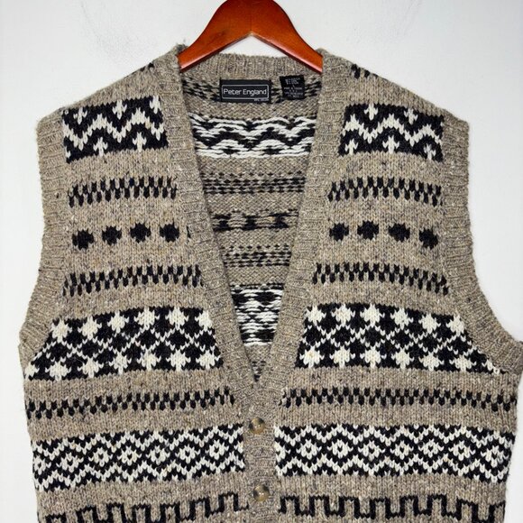 Vintage Peter England Sweater Vest Knit Mens L Wool Blend Button Grandpa - Picture 8 of 13